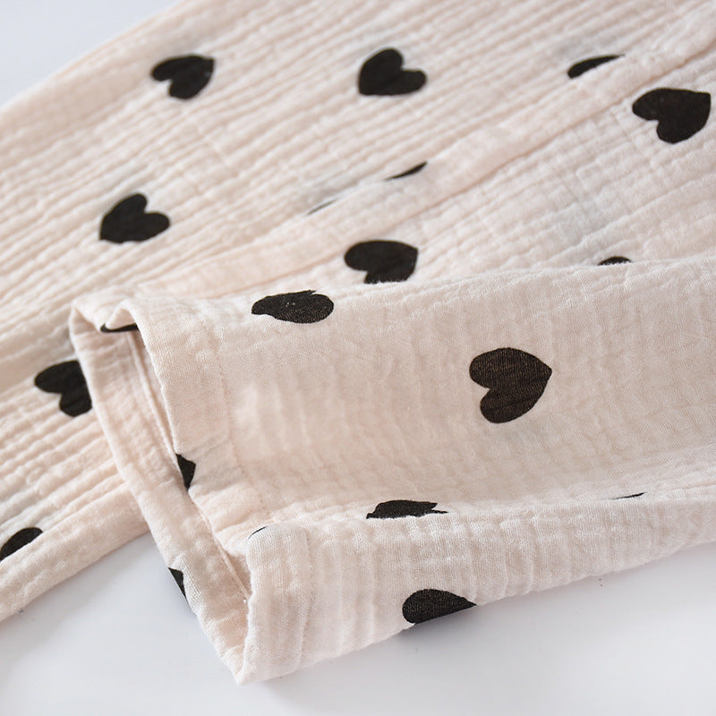 Women's Double Layer Cotton Pajamas Heart Print Homewear
