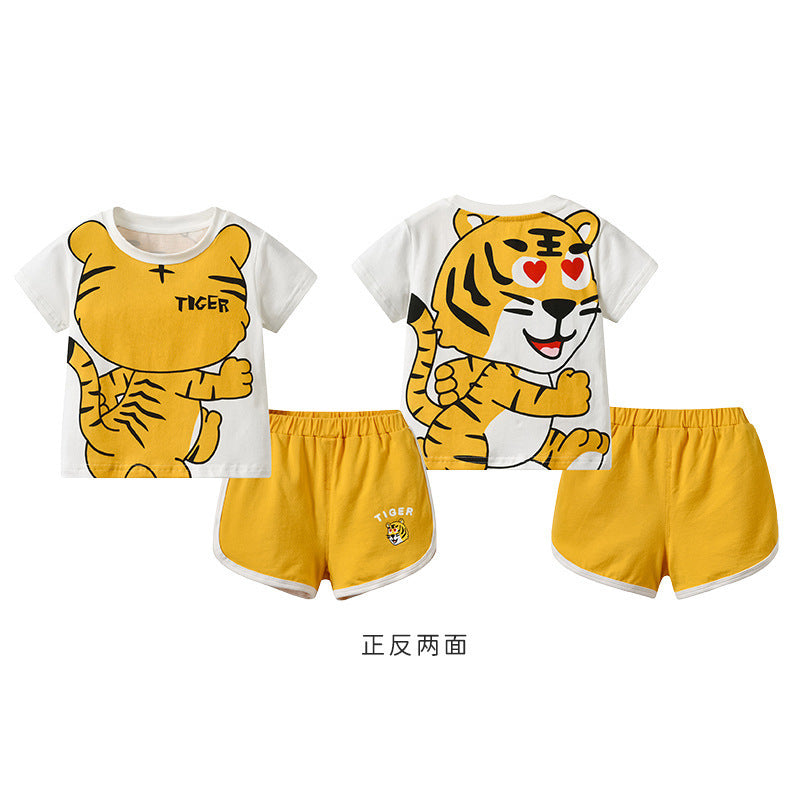 Baby Cute Funny Cartoon Print Casual Short Sleeve Suit
