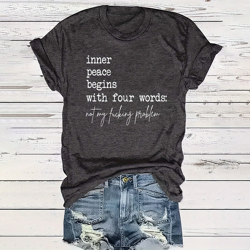 Womens Casual Short Sleeve Letter Print T-Shirt, Loose Fit, Stylish & Comfortable Summer Top, Ideal For Everyday Wear Gray