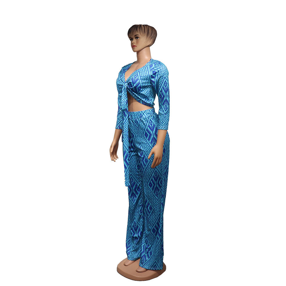 Women's African Polyester Two Piece Top And Pants Set