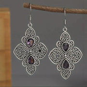 Metal Hollow Ancient Silver-plated Inlaid Purple Zircon Earrings