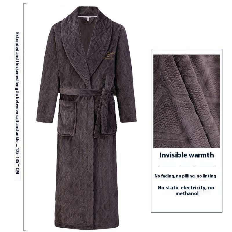 Men's Winter Thickening Thermal Bathrobe Coral Velvet Thin Belt Bathrobe Pajamas