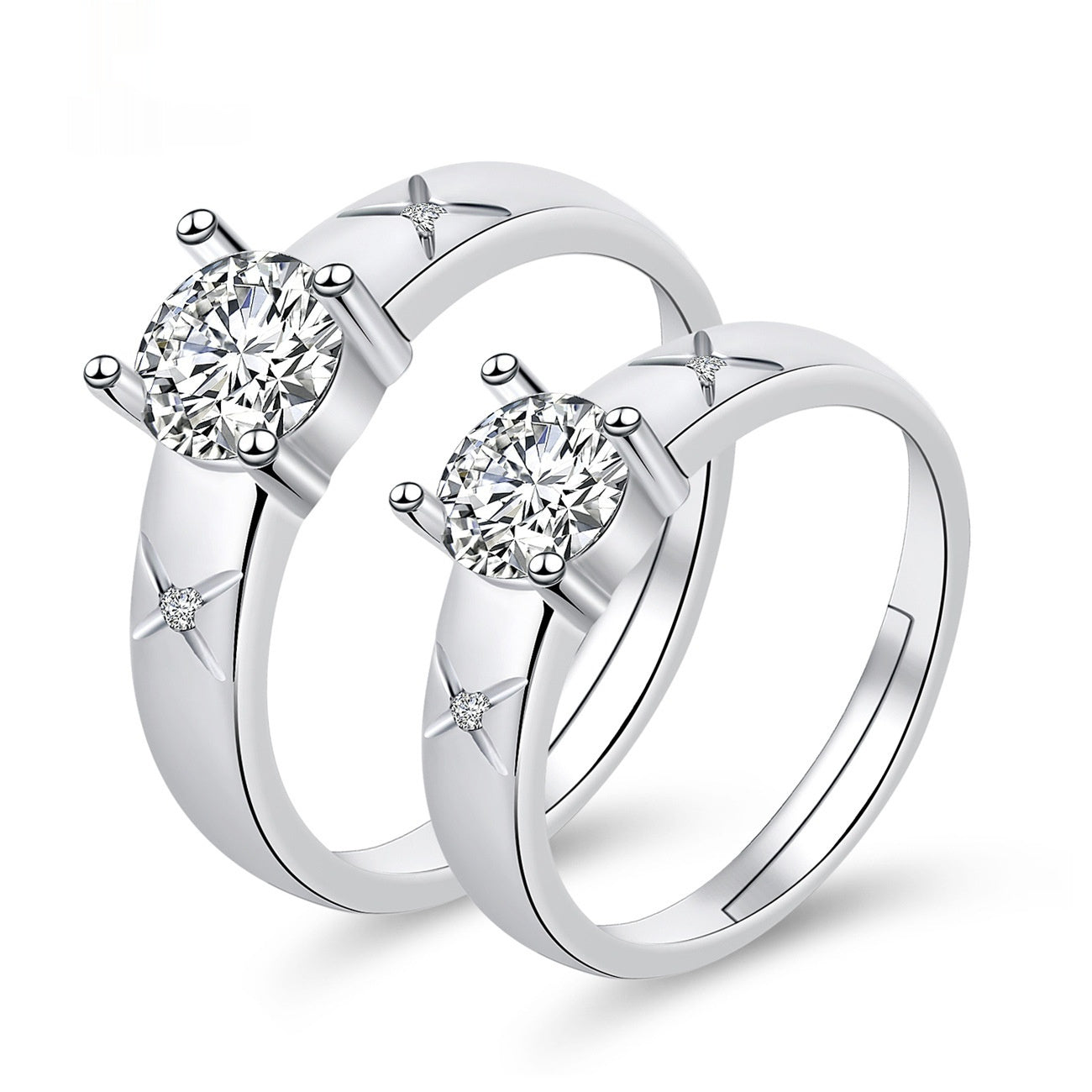 Elegant Crown-Shaped Moissanite Electroplated Copper Couple Rings Set
