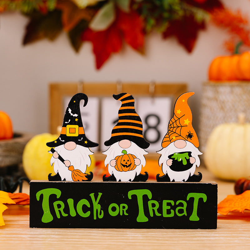Halloween Decorations Ghost Festival Dwarf Pumpkin Wooden Decoration