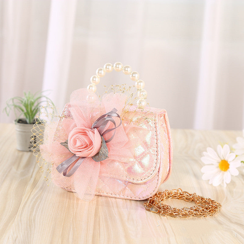 Flower Knitted Pearl Portable Diagonal Bag – Elegant Crossbody Purse