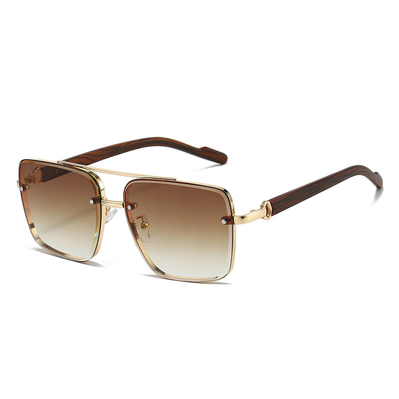 Men's Double Beam Imitation Wood Grain Sunglasses