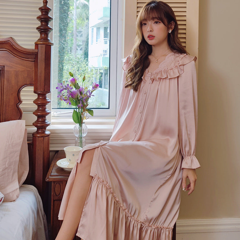 Women's Fashion Casual Loose Embroidered Ruffle Knee-length Loungewear