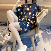 Womens Relaxed Milk Silk Strawberry Blue Homewear Summer