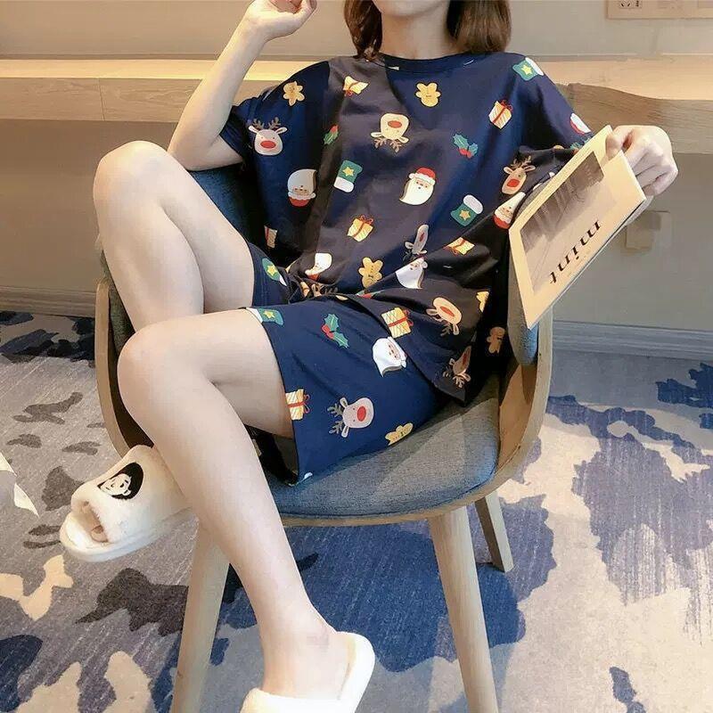 Womens Relaxed Milk Silk Strawberry Blue Homewear Summer