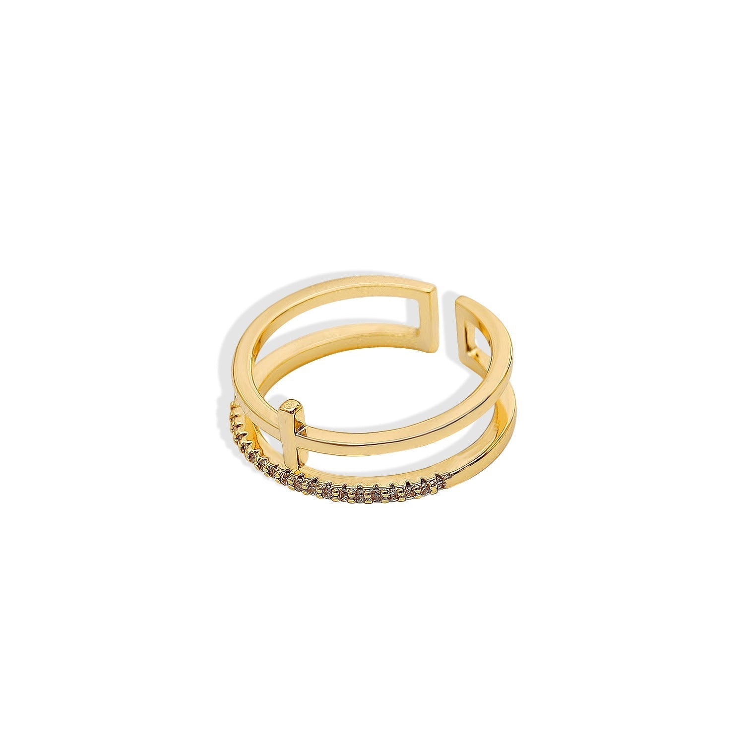 Women’s Adjustable Gold Tone Zircon Ring – Minimalist Copper Jewelry