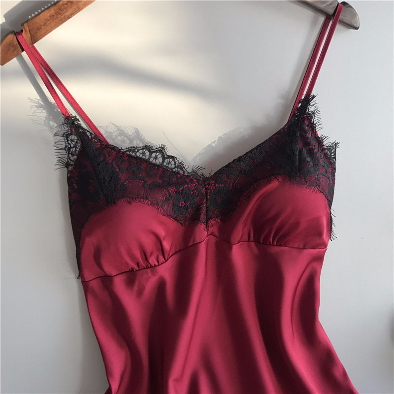 Women's Sling Ice Ribbon Chest Pad Silk Loungewear Two-Piece Set