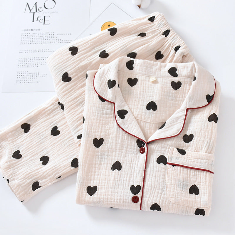 Women's Double Layer Cotton Pajamas Heart Print Homewear