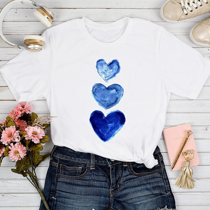 New Love Sunflower Printed Short-sleeved Top Cute Pattern T-shirt Top For Women