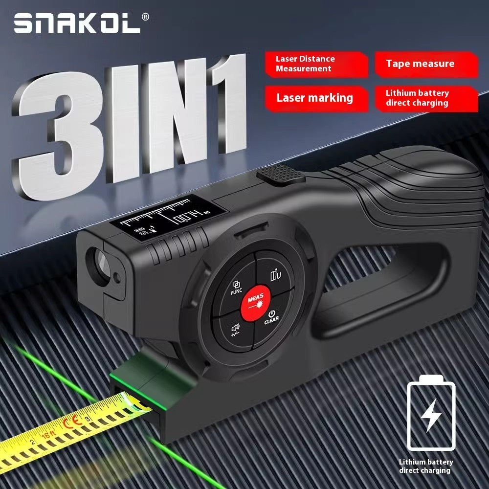 SKTM02 Laser Tape Measure – Digital Display Laser Range Finder, Three-in-One Intelligent Electronic Measuring Scale with Rechargeable Battery
