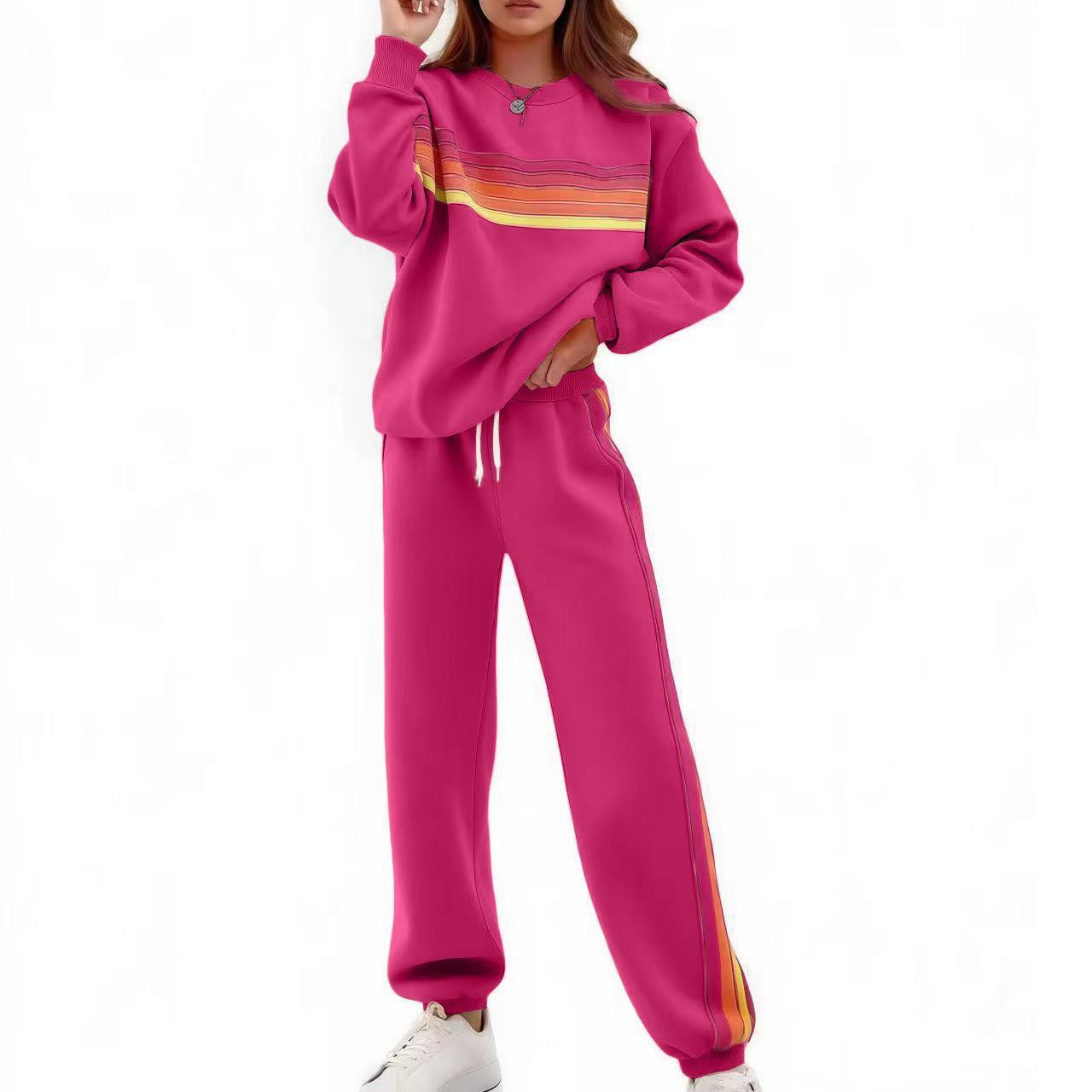 Unisex Round Neck Relaxed Striped Polyester Sweater Pants