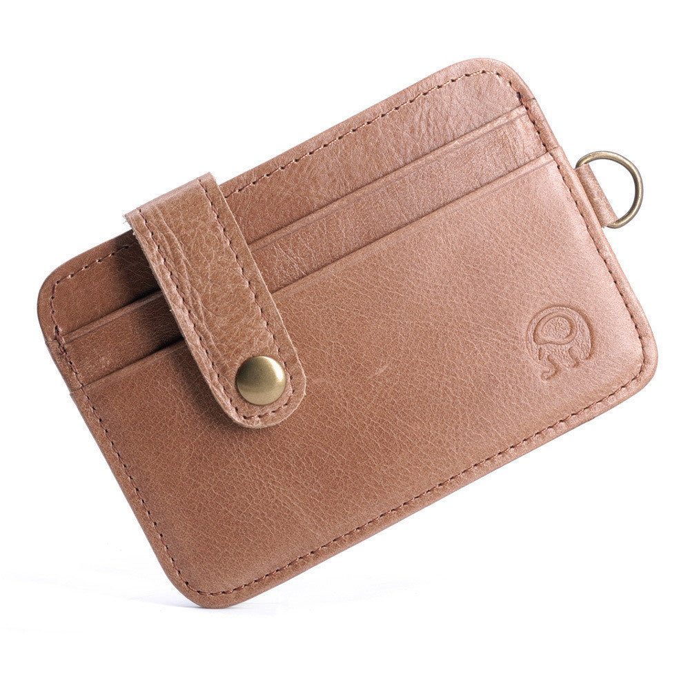 Men's Slim Cowhide Leather Card Case Pebble Grain Retro