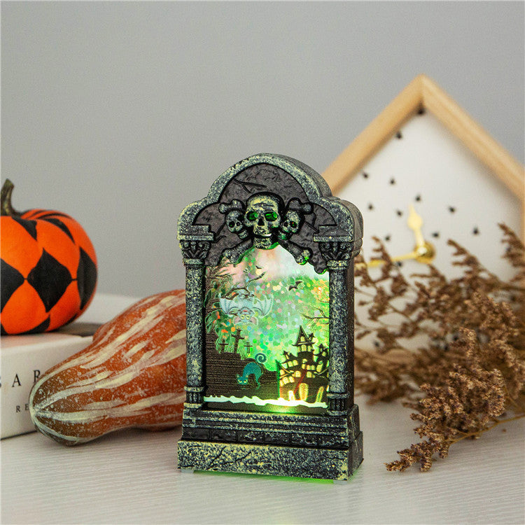Halloween Luminous Scary Tombstone Shape Glowing LED Night Light Desktop Ornaments Resin Statue Halloween Decoration Scary Props