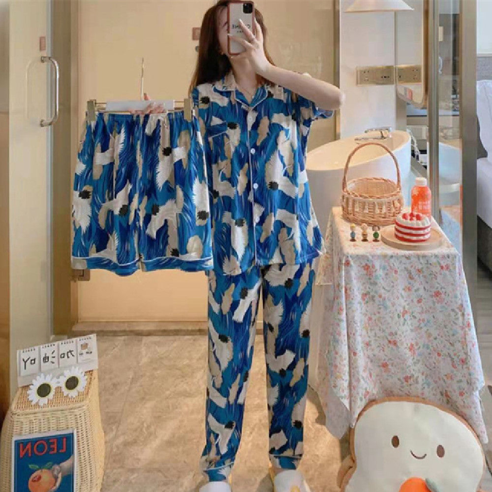 Women's Fruit Print Milk Silk Pajama Set Short Sleeve