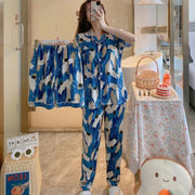 Women's Fruit Print Milk Silk Pajama Set Short Sleeve