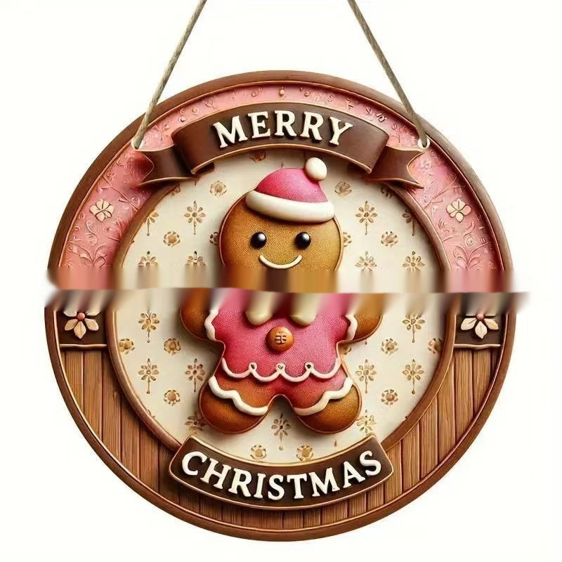 Christmas Winter Gingerbread Man Door Plate Ornaments Wooden