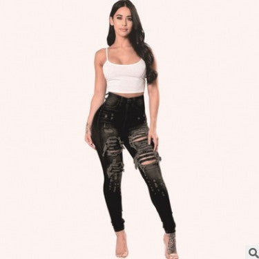 Women's Ripped Skinny Jeans – Slim Fit Distressed Denim Pants