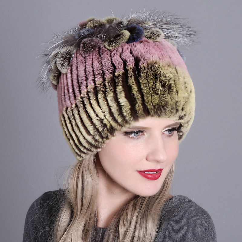 Colorful Korean-Style Women’s Warm Thick Fur Knitted Hat