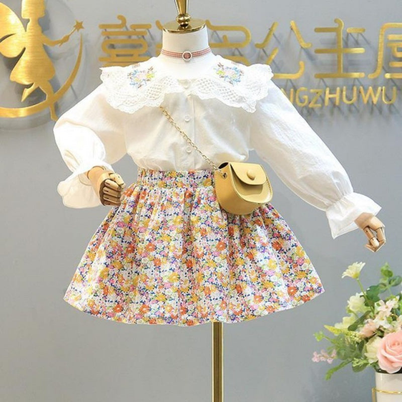 Embroidered Shirt Western Style Floral Half Skirt Children's Twopiece Suit