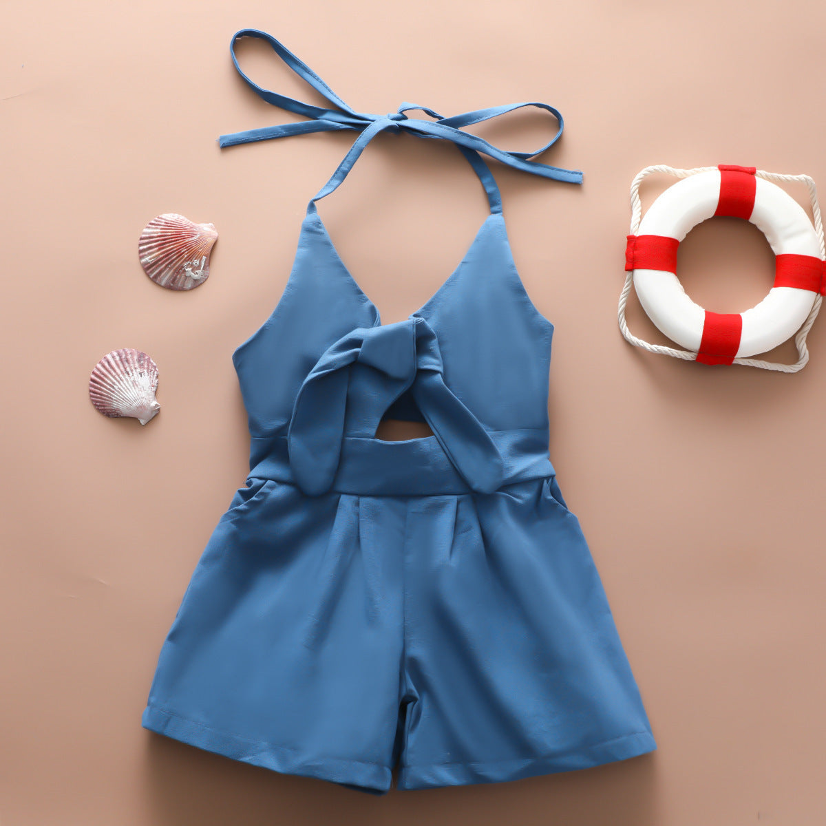 Children's Lace-up Halterneck Beach Jumpsuit