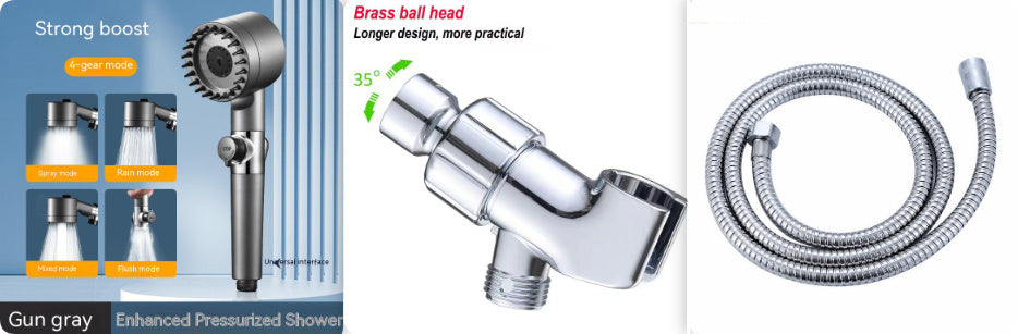 3-Gear Adjustable High-Pressure Shower Head – Household Bath Nozzle with Hose