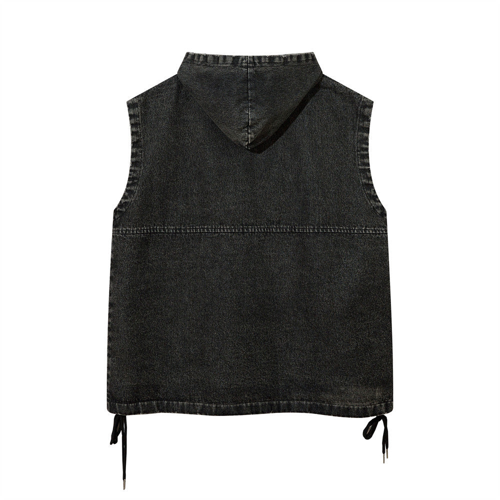 Hooded Pullover Denim Vest Men