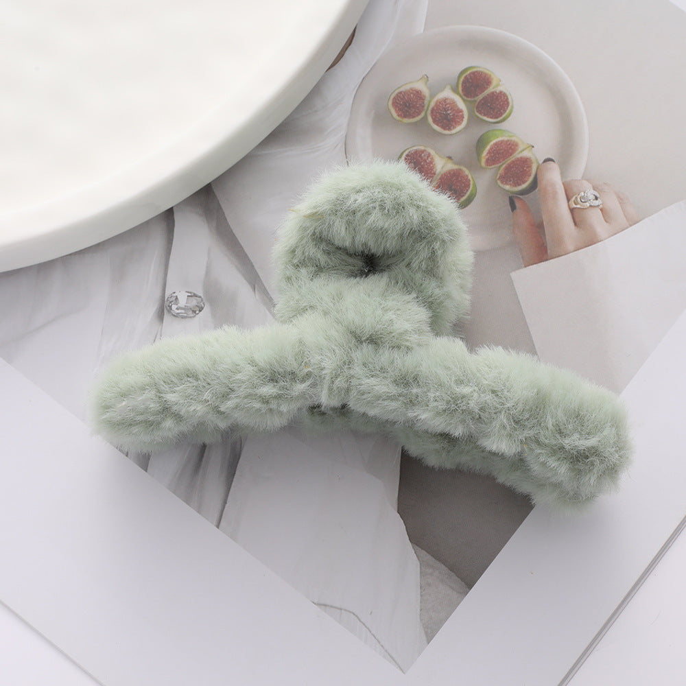 Solid Color Fur Grip Plush Back Head Barrettes
