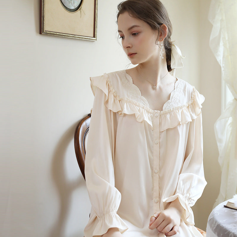 Women's Fashion Casual Loose Embroidered Ruffle Knee-length Loungewear