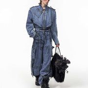 Men’s Dirty Dyed Denim Jumpsuit – Washed Blue Zipper Jeans One-Piece