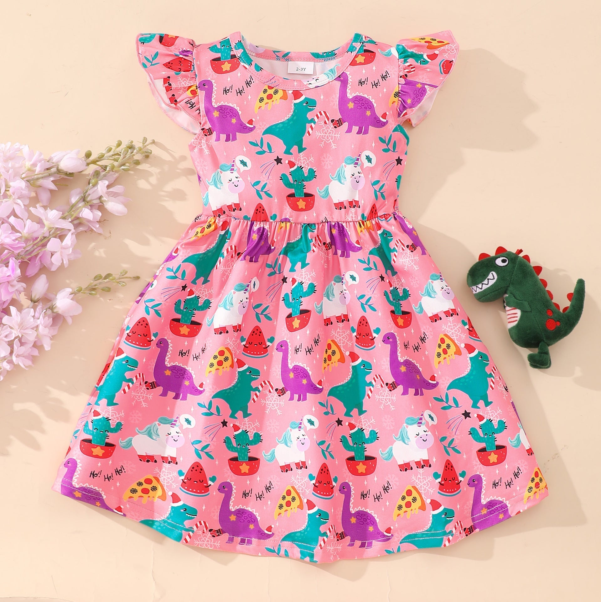 Girls Polyester Casual Printed Summer Dress Customizable