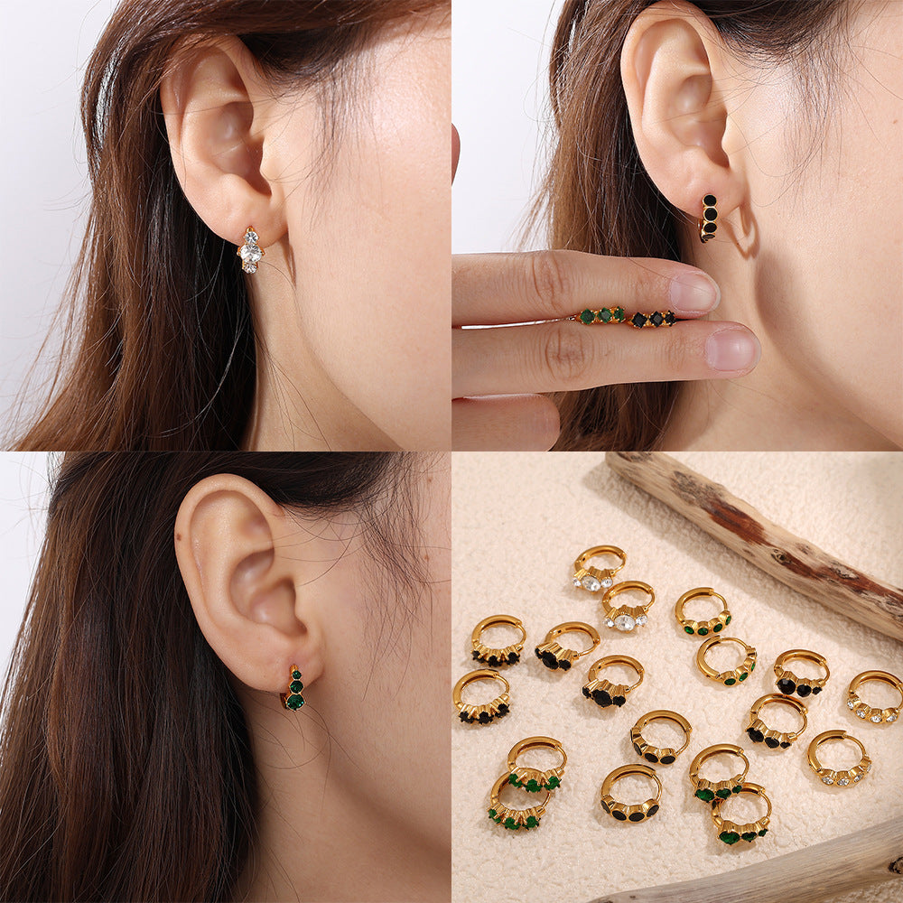 Fashion Simple Stainless Steel Rhinestone Earrings Refined Grace Advanced