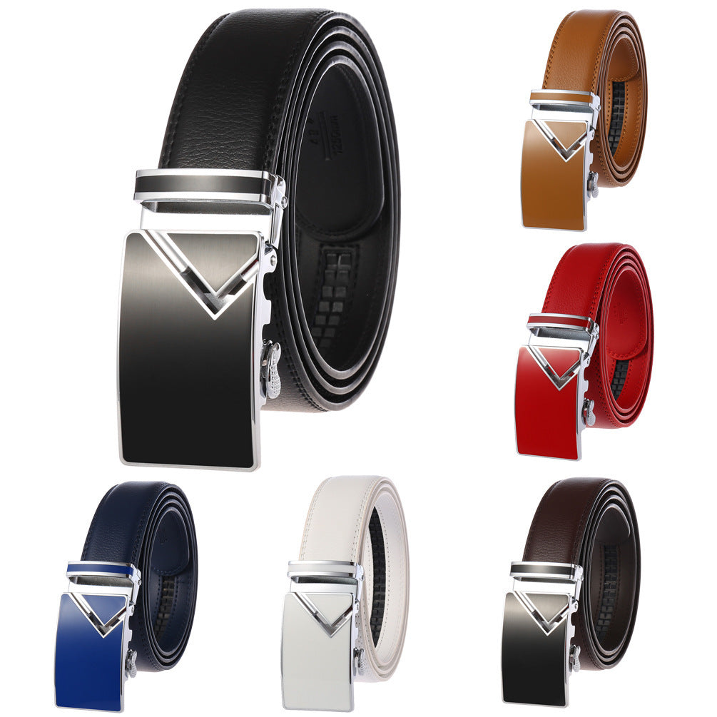 Men’s Cowhide Belt – Retro Automatic Buckle in Multiple Colors