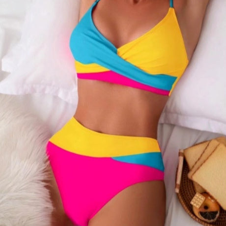 Women's Bikini Set – Polyester Lined Two-Piece Swimsuit (Yellow, Blue, Red)