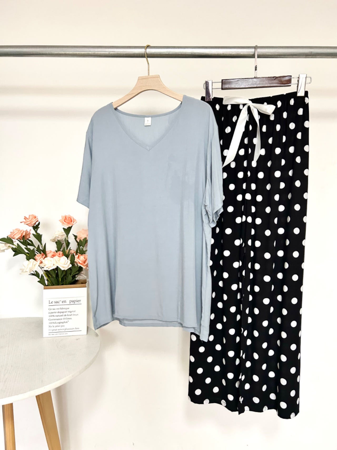 Summer Artificial Cotton Thin Short Sleeve Pants Loungewear Suit