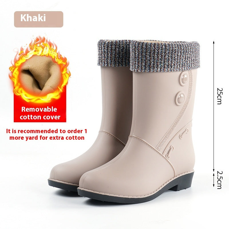 Women's Rain Boots Fleece-lined Fashion Mid-calf Waterproof