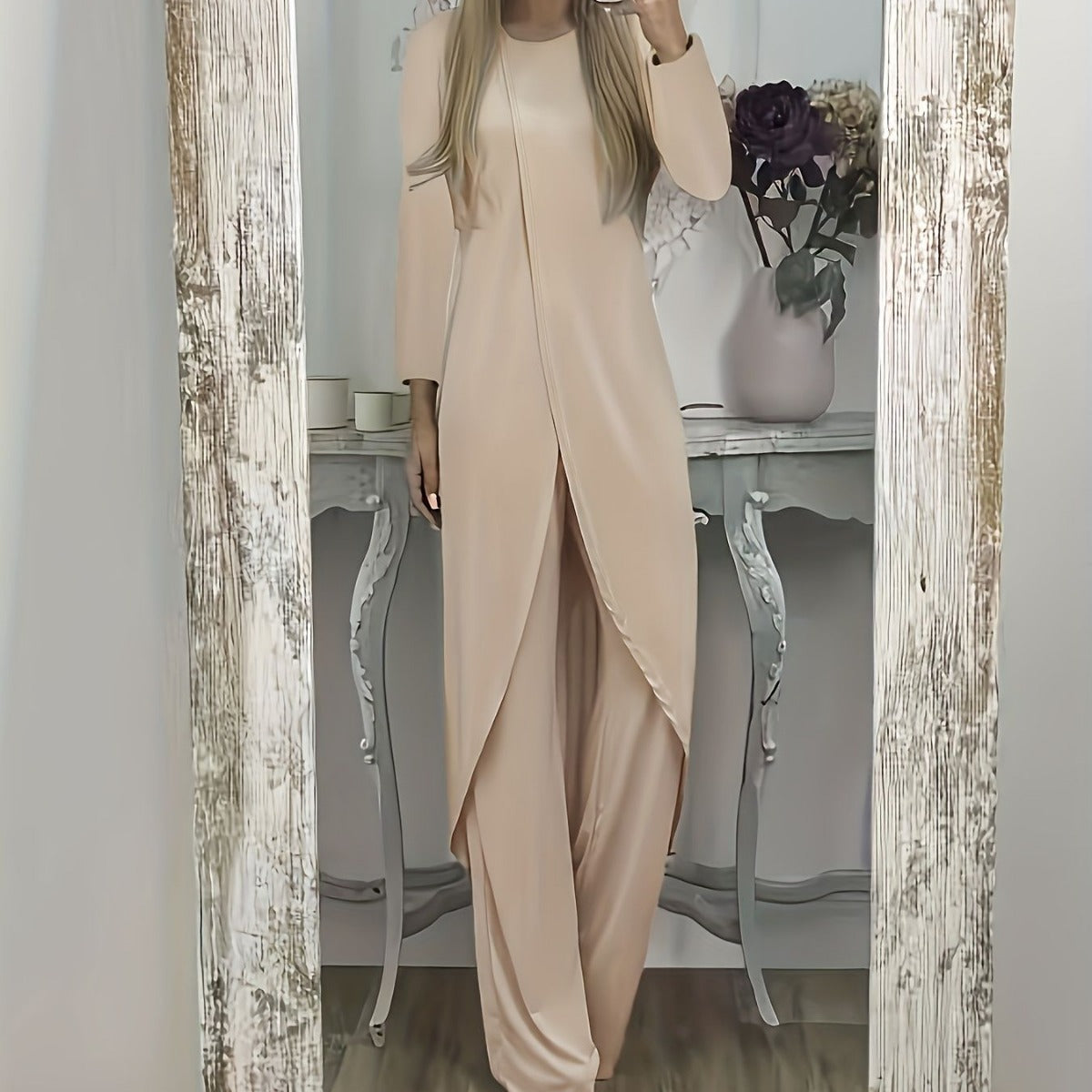 Unisex Relaxed Fit Two Piece Round Neck Polyester Set