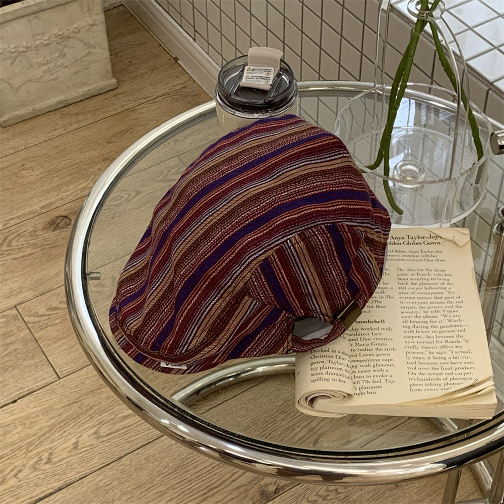 Japanese-style Retro Beret Women's All-matching Striped Plaid Makes Face Look Smaller