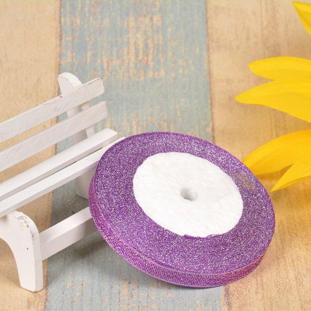 Silk And Polyester Ribbon With Silver Wire For Gift Wrap
