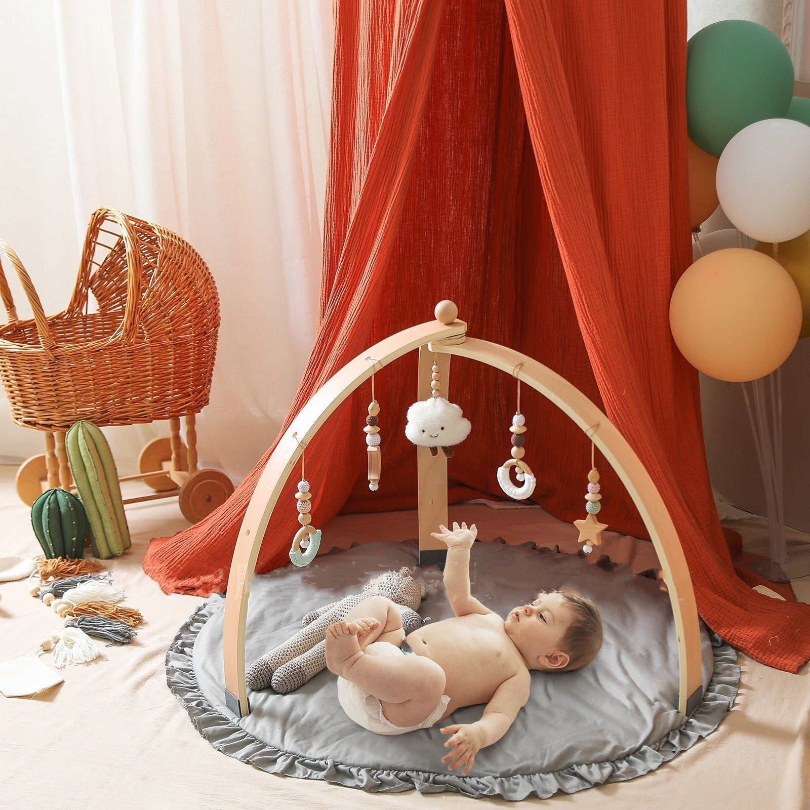 Unisex Baby Activity Gym Wooden Basswood Plush Crochet Bead