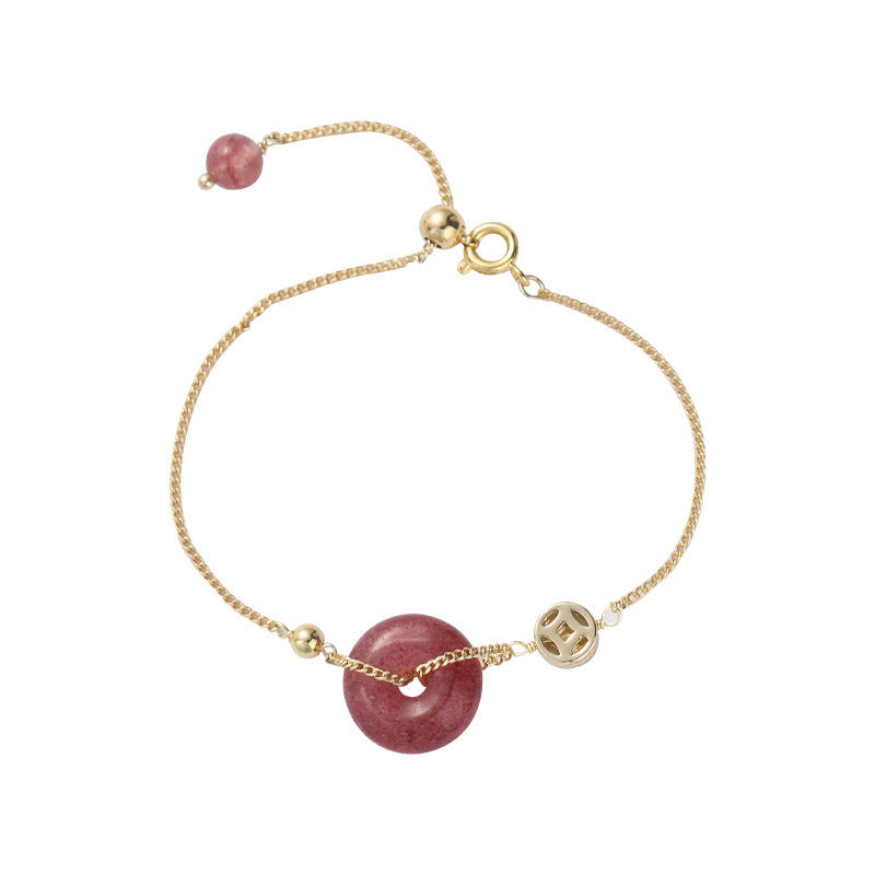 Strawberry Quartz Peace Buckle Lucky Crystal Bracelet
