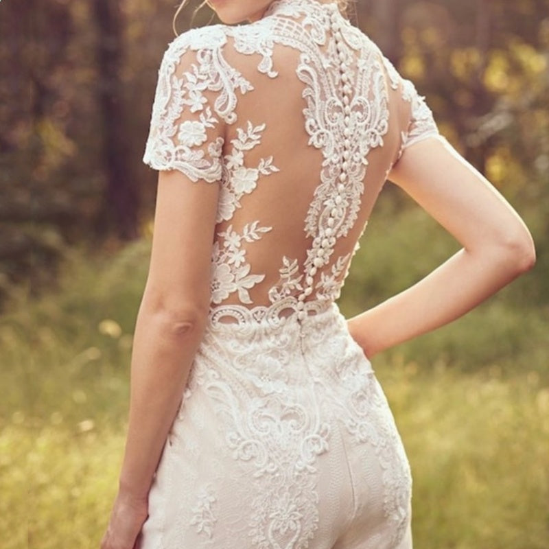 Modern Bride Short Sleeve Pantsuit Jumpsuit
