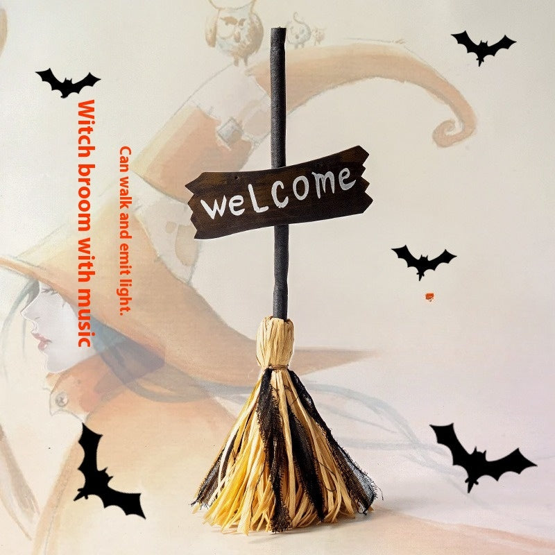 Halloween New Electric Toy Witch Broom Decoration Props Ornaments