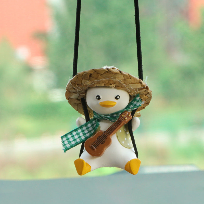 Cute Anime Little Duck Car Pendant, Swinging Rearview Mirror Ornament for Girls, Interior Decoration and Gift