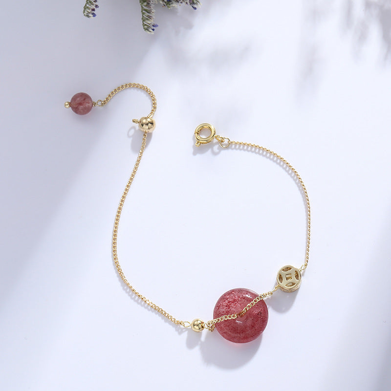 Strawberry Quartz Peace Buckle Lucky Crystal Bracelet