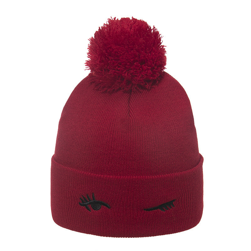 Blink Embroidery Cute Wool Plus Velvet Thick Knitted Hat