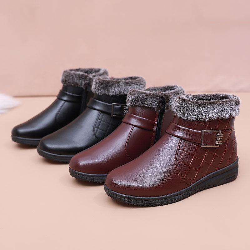 Women's Cotton Velvet Flat Booties Floral Pattern Style